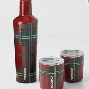Corkcicle Red and Green Plaid Bottle and Tumbler Set